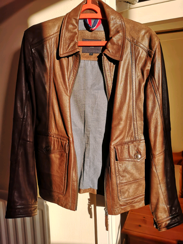 tommy hilfiger brown leather jacket